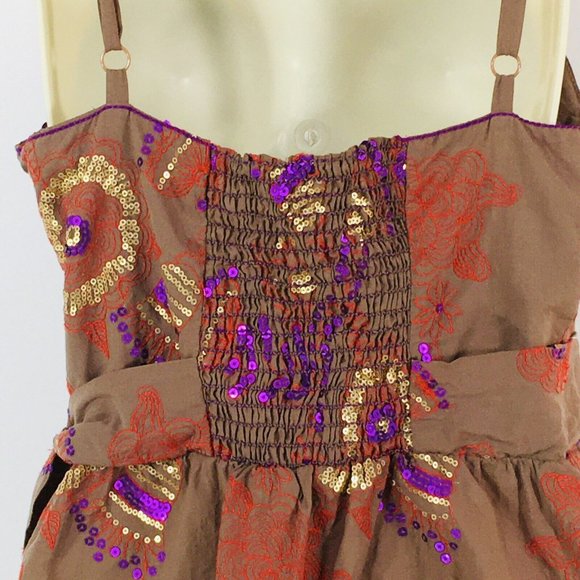 Women's Chelsea & Violet Cami Top Sz L Boho Embroidered Sequin Peplum Top - Picture 8 of 12